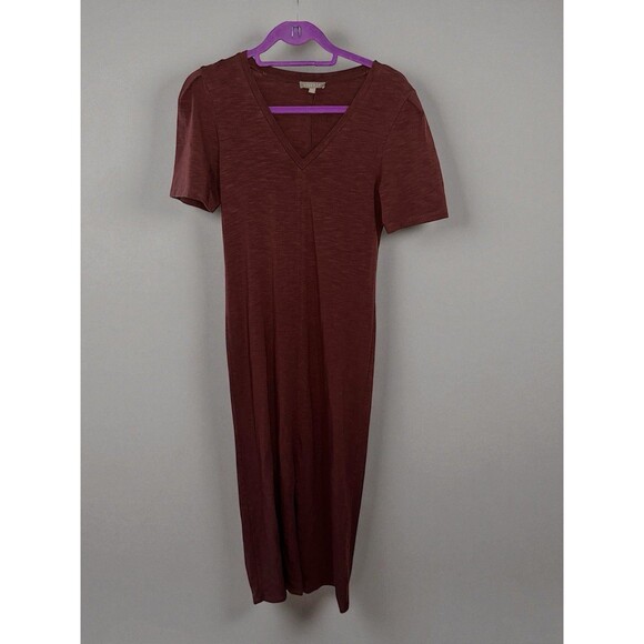 Lilla P Brown Maxi Dress XS V-Neck Short Sleeve Soft Jersey Minimalist Chic - Picture 7 of 16
